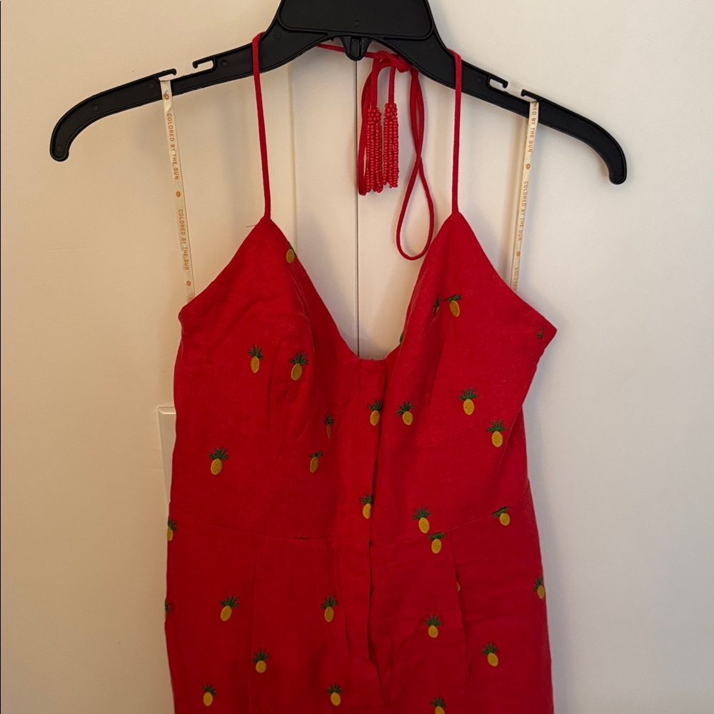 FARM Rio Women’s Vibrant Red Jumpsuit with Green Pineapple Details